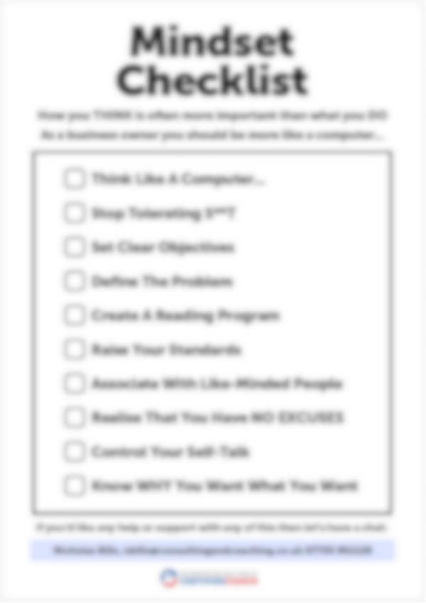 Mind Checklist Mindset Checklist - Business Coaching for SME Owners